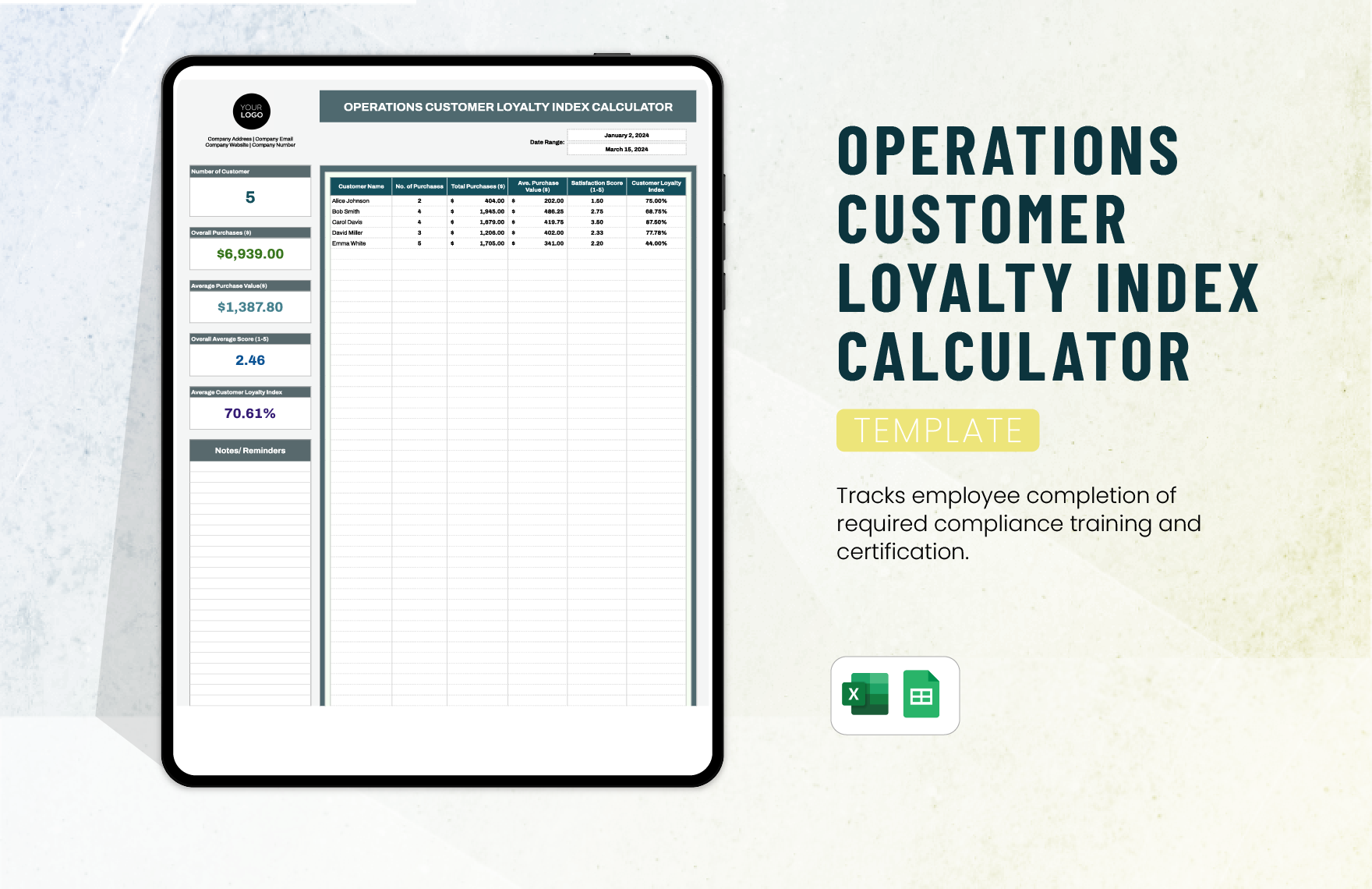 Operations Customer Loyalty Index Calculator Template in Excel, Google Sheets - Download | Template.net