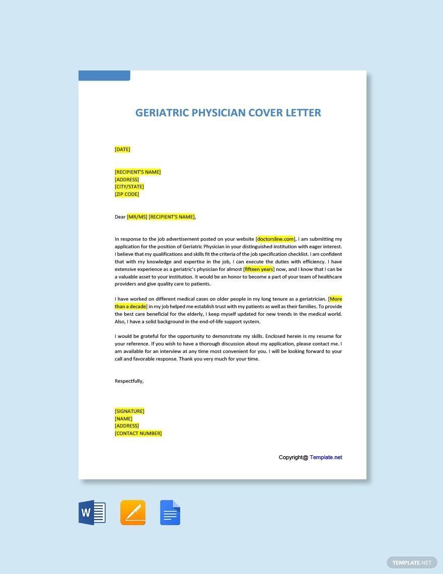 Geriatric Physician Cover Letter Template