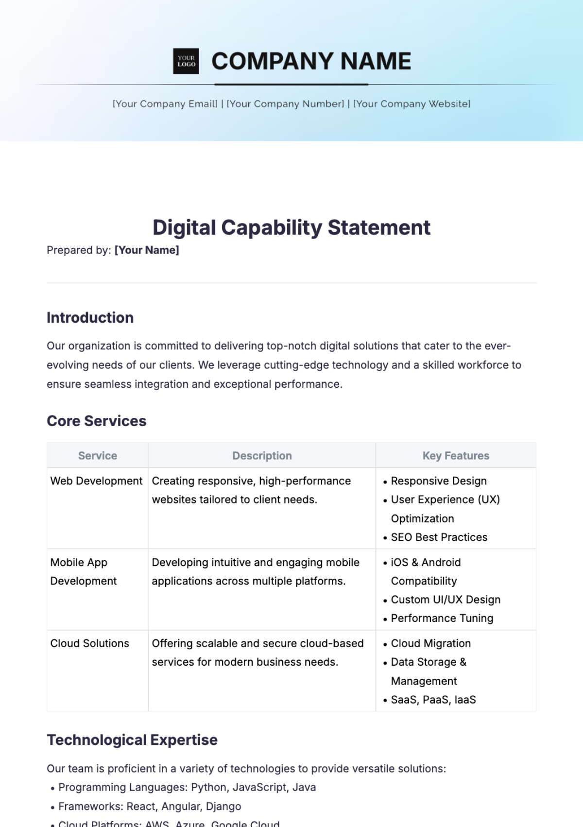 Digital Capability Statement Template - Edit Online & Download