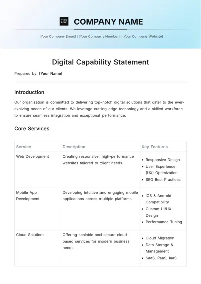 Free Digital Capability Statement Template to Edit Online