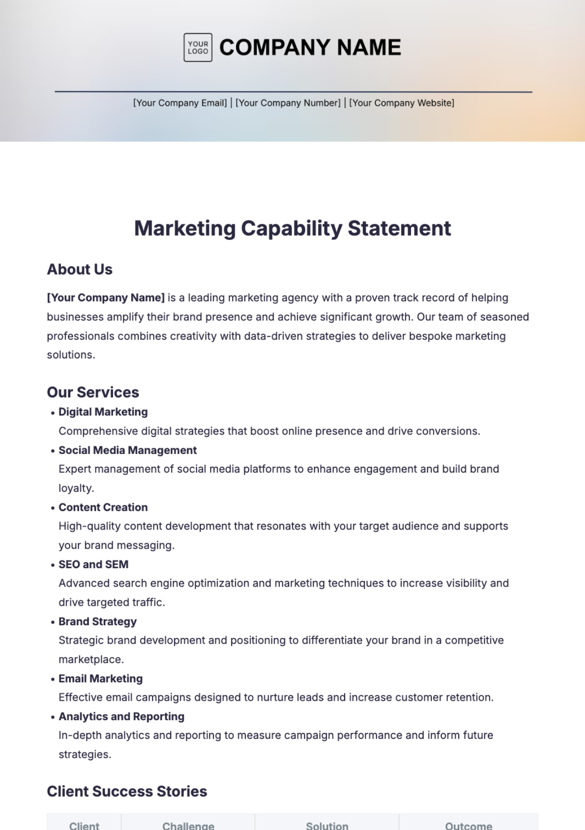 Marketing Capability Statement Template - Edit Online & Download