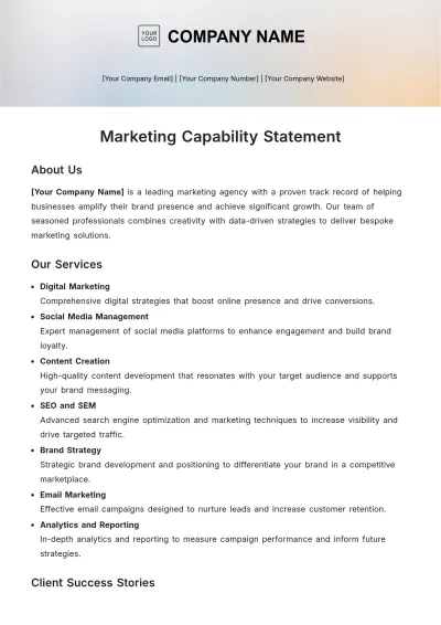 Free Marketing Capability Statement Template to Edit Online
