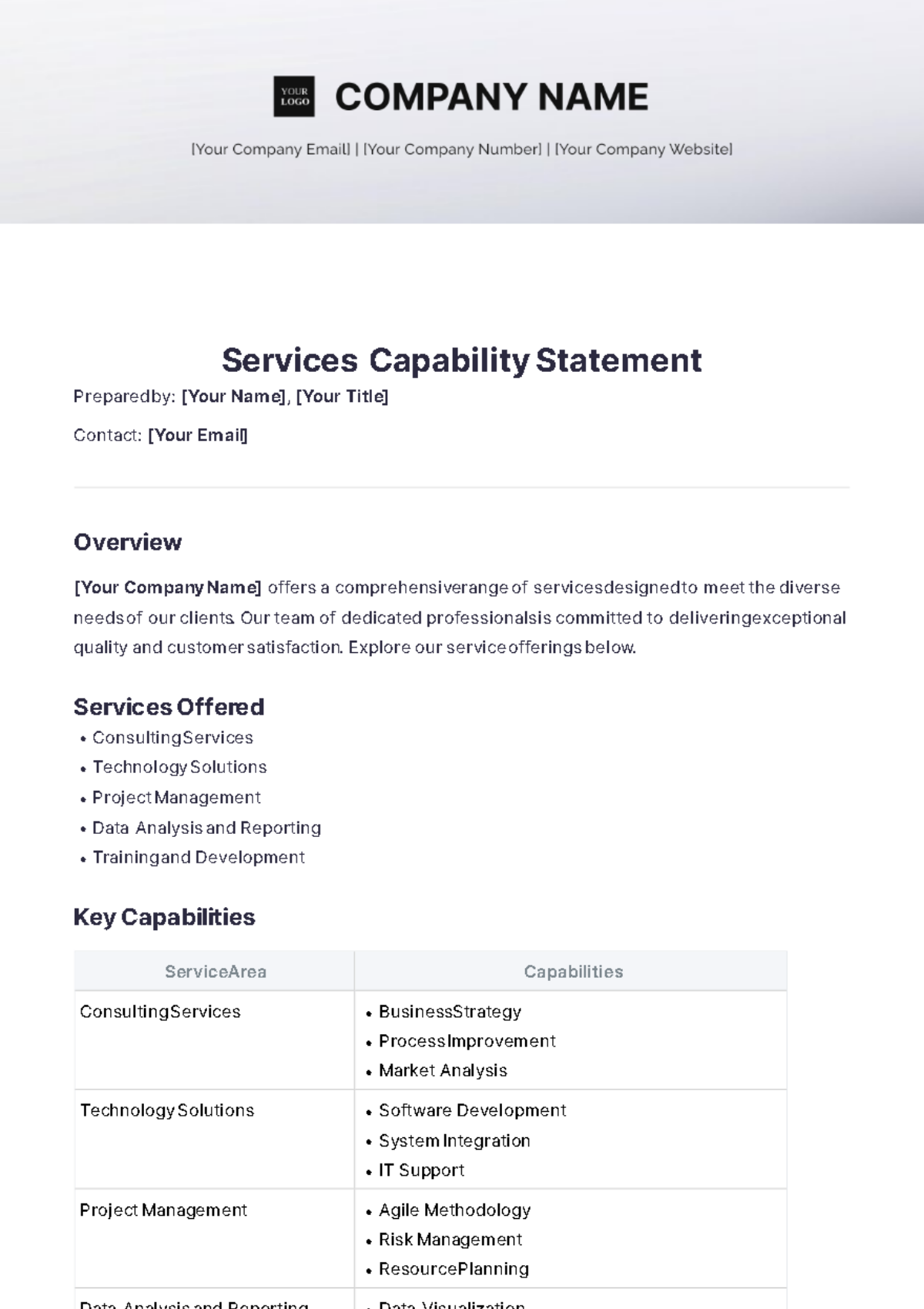 Services Capability Statement Template - Edit Online & Download