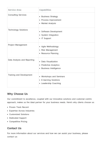 Free Services Capability Statement Template to Edit Online