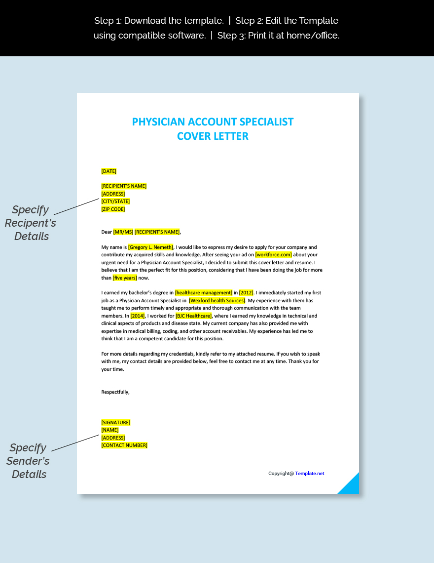 Physician Account Specialist Cover Letter