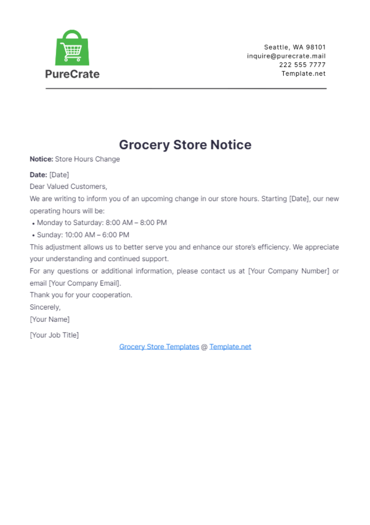 Grocery Store Notice Template - Edit Online & Download