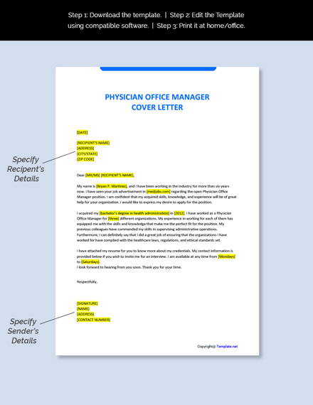 Physician Office Manager Cover Letter Template