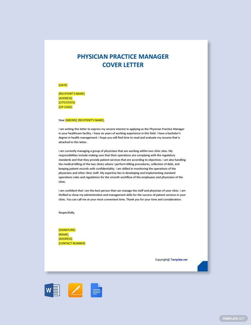 Free Physician Practice Manager Cover Letter Template