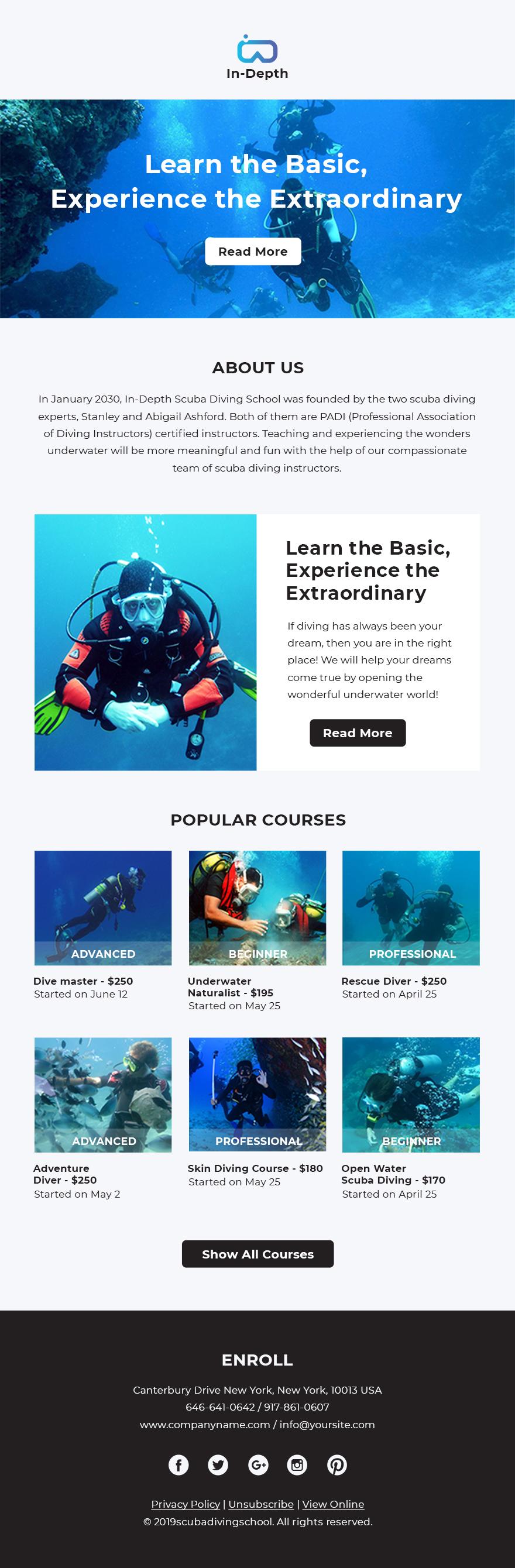 Free Scuba Diving School Email Newsletter Template