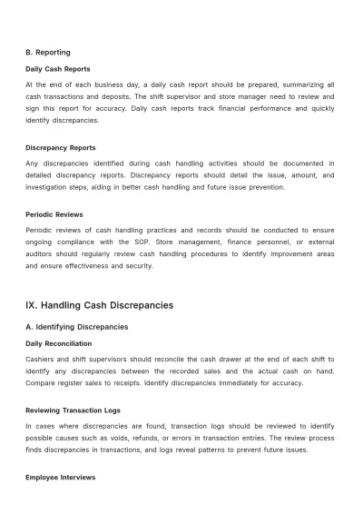 Free Simple Grocery Store Cash Handling SOP Template to Edit Online
