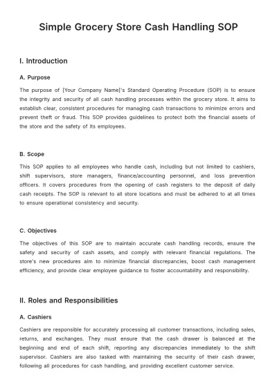 Free Simple Grocery Store Cash Handling SOP Template to Edit Online