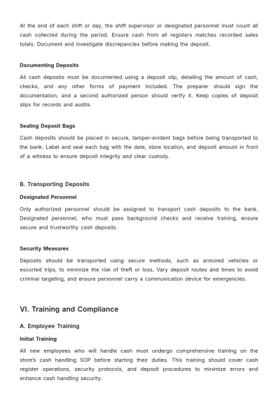 Free Simple Grocery Store Cash Handling SOP Template to Edit Online