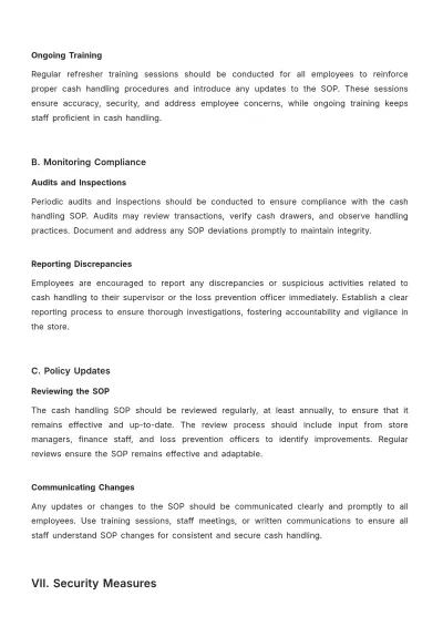 Free Simple Grocery Store Cash Handling SOP Template to Edit Online