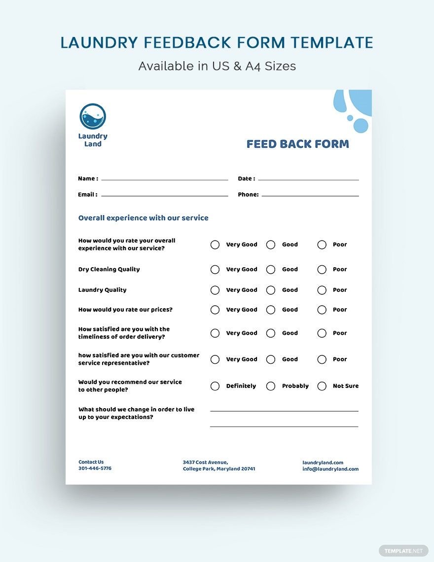 Laundry Feedback Form Template