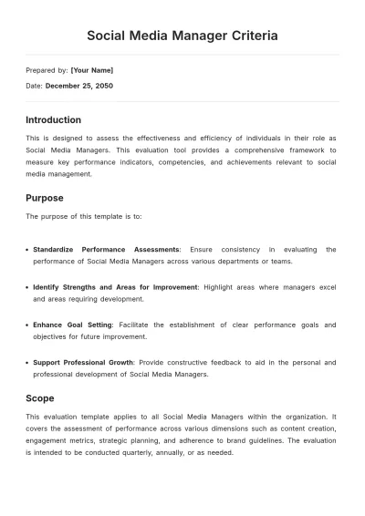 Free Social Media Manager Criteria Template to Edit Online