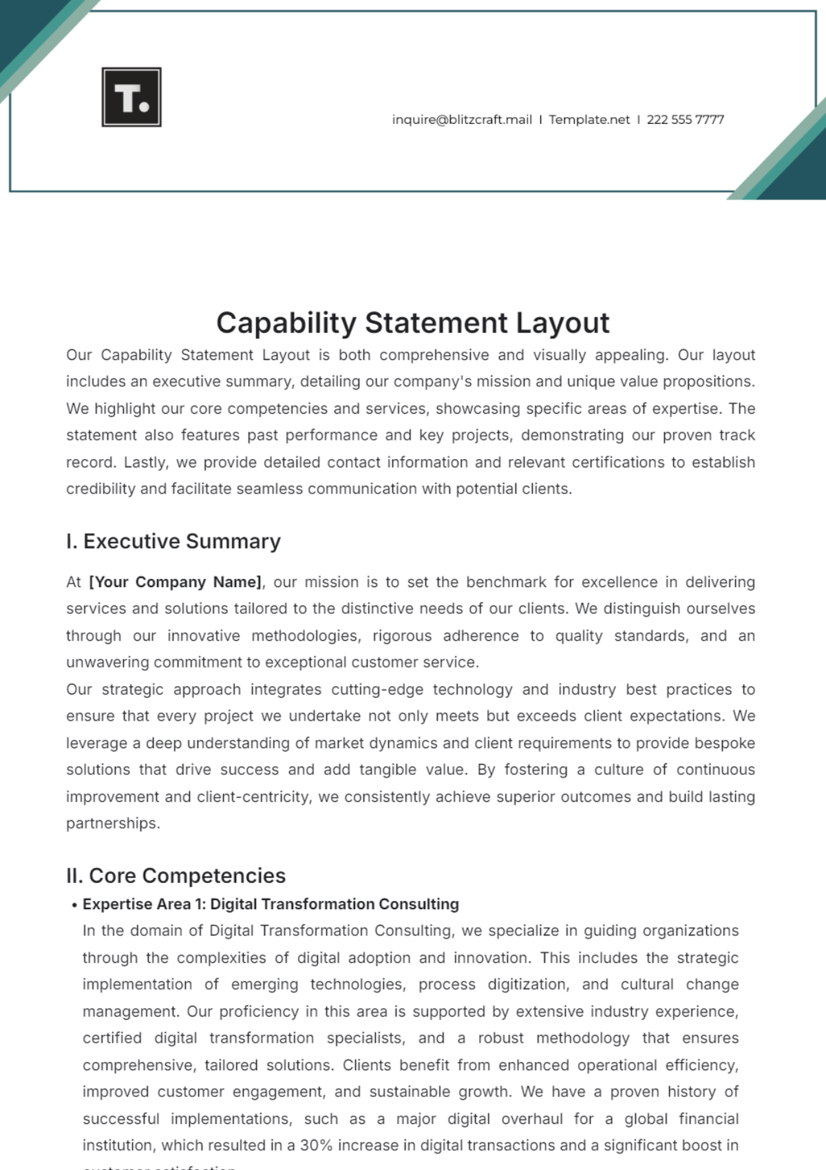 Capability Statement Layout Template