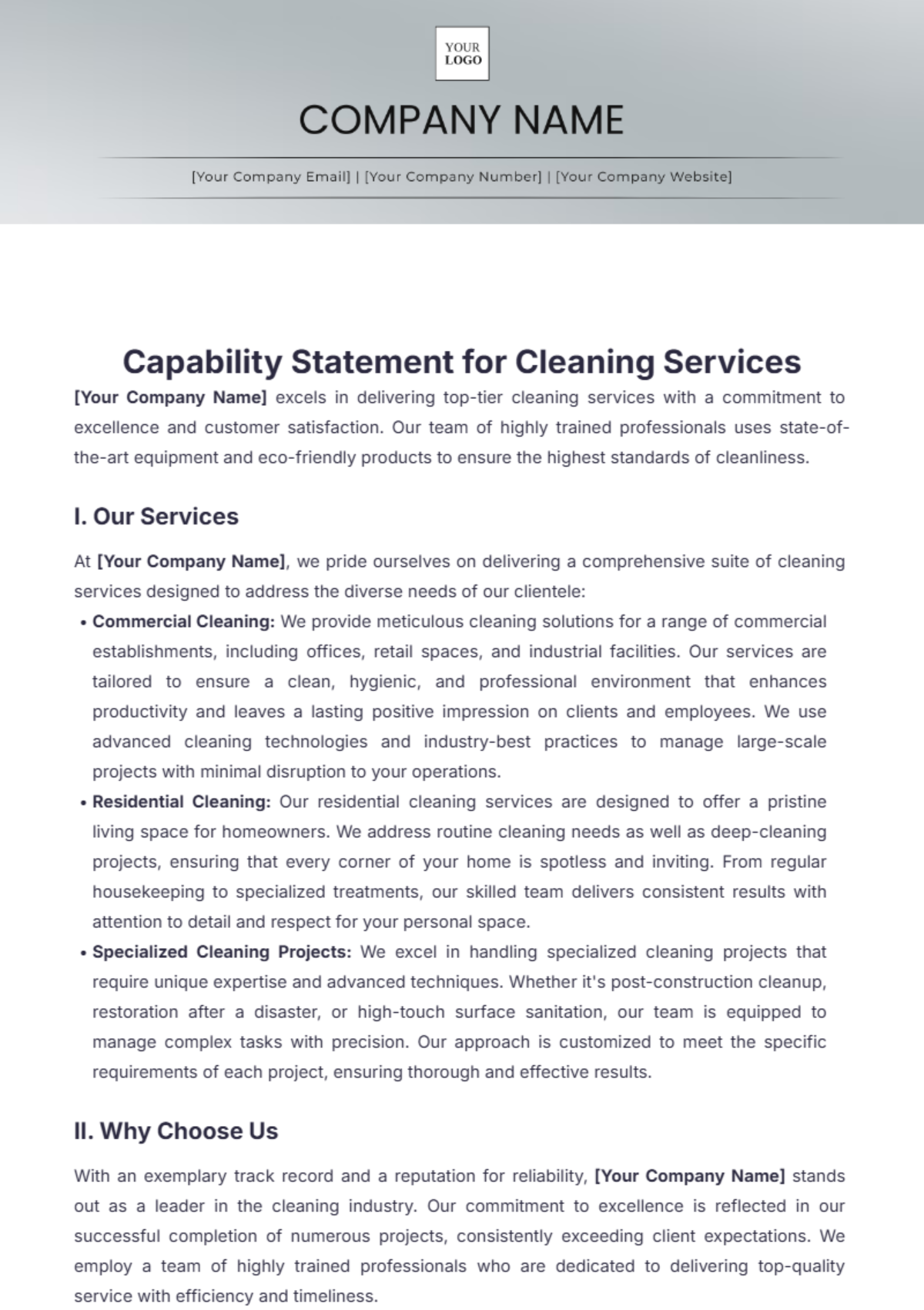 Capability Statement for Cleaning Services Template - Edit Online & Download