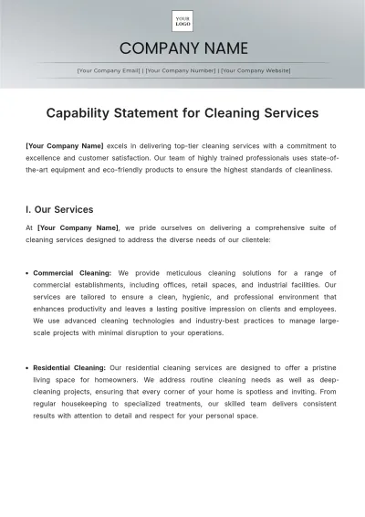 Free Capability Statement for Cleaning Services Template to Edit Online