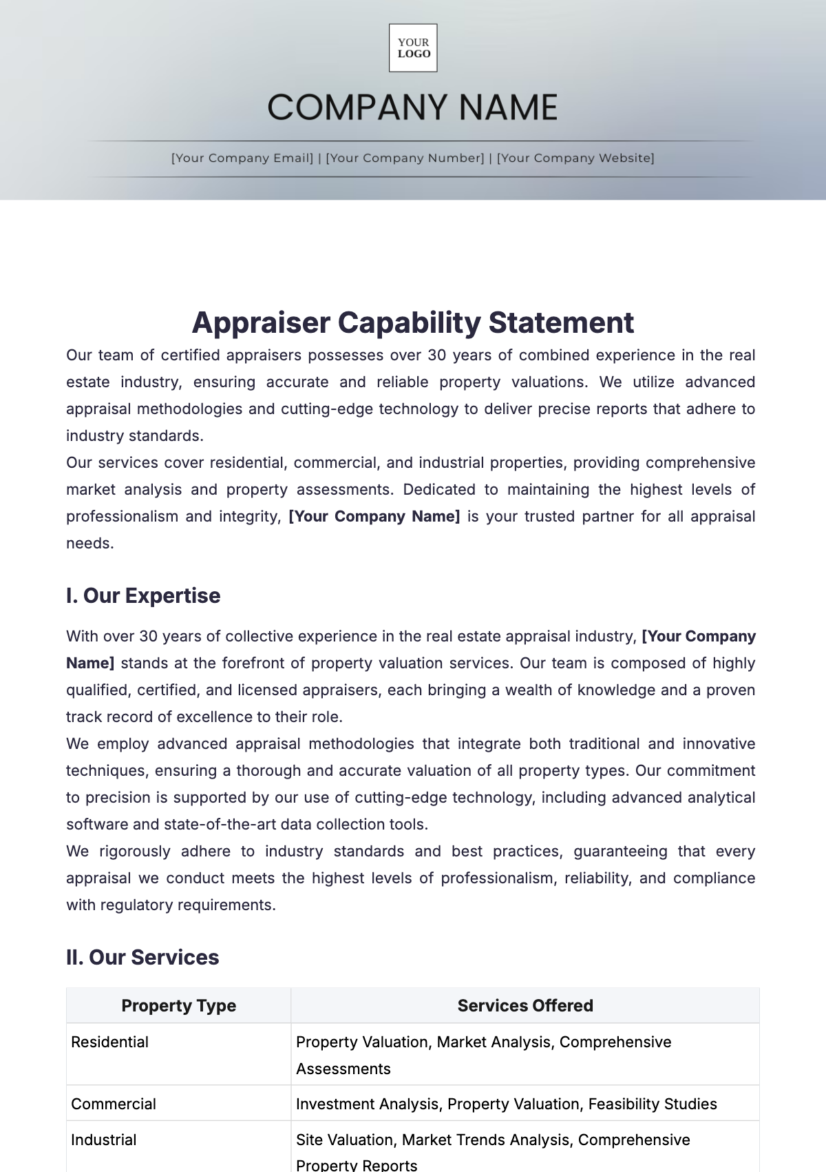 Appraiser Capability Statement Template - Edit Online & Download