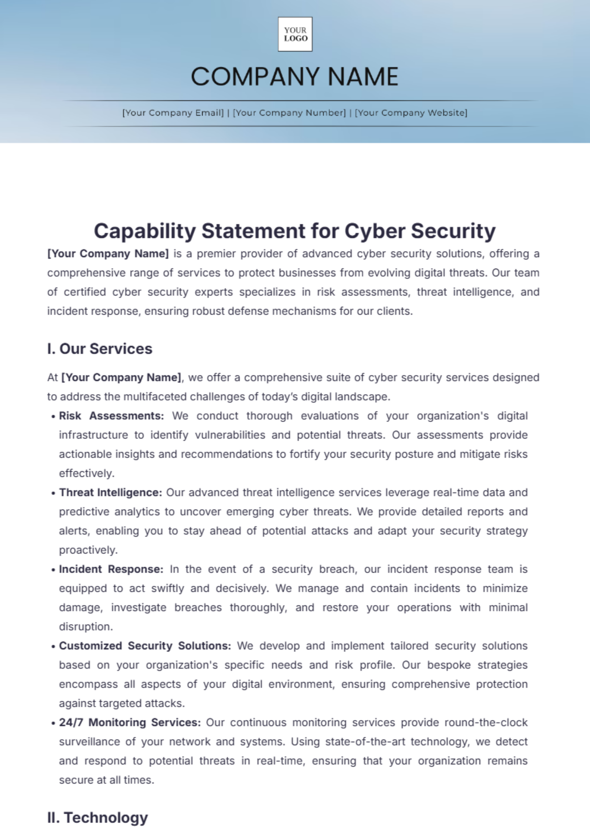 Capability Statement for Cyber Security Template - Edit Online & Download