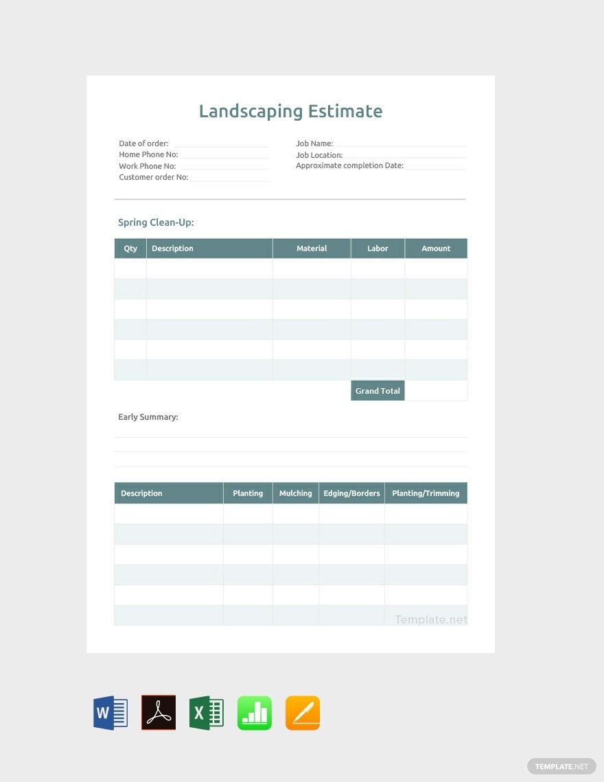 Landscaping Estimate Example Template