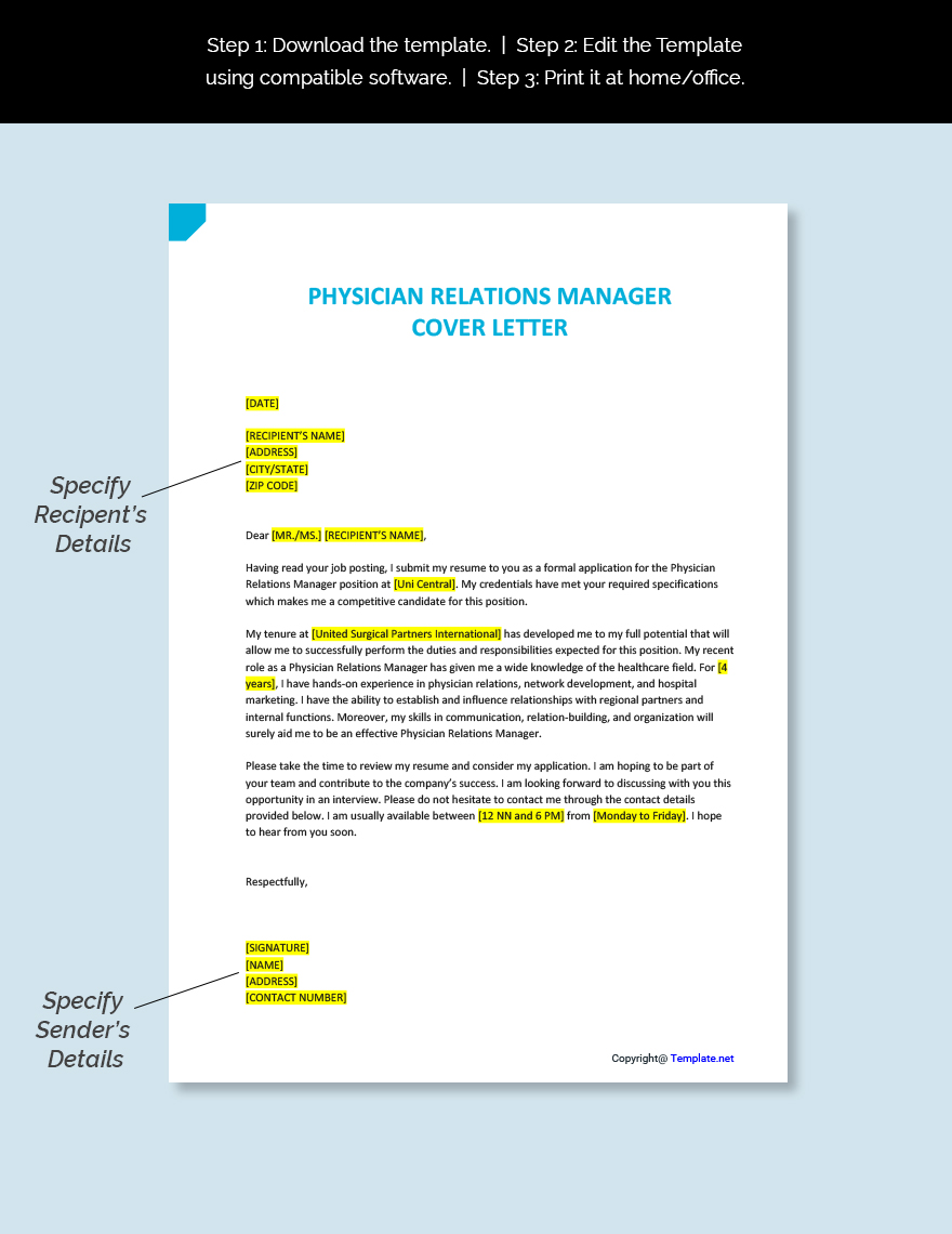 Physician Relations Manager Cover Letter Template