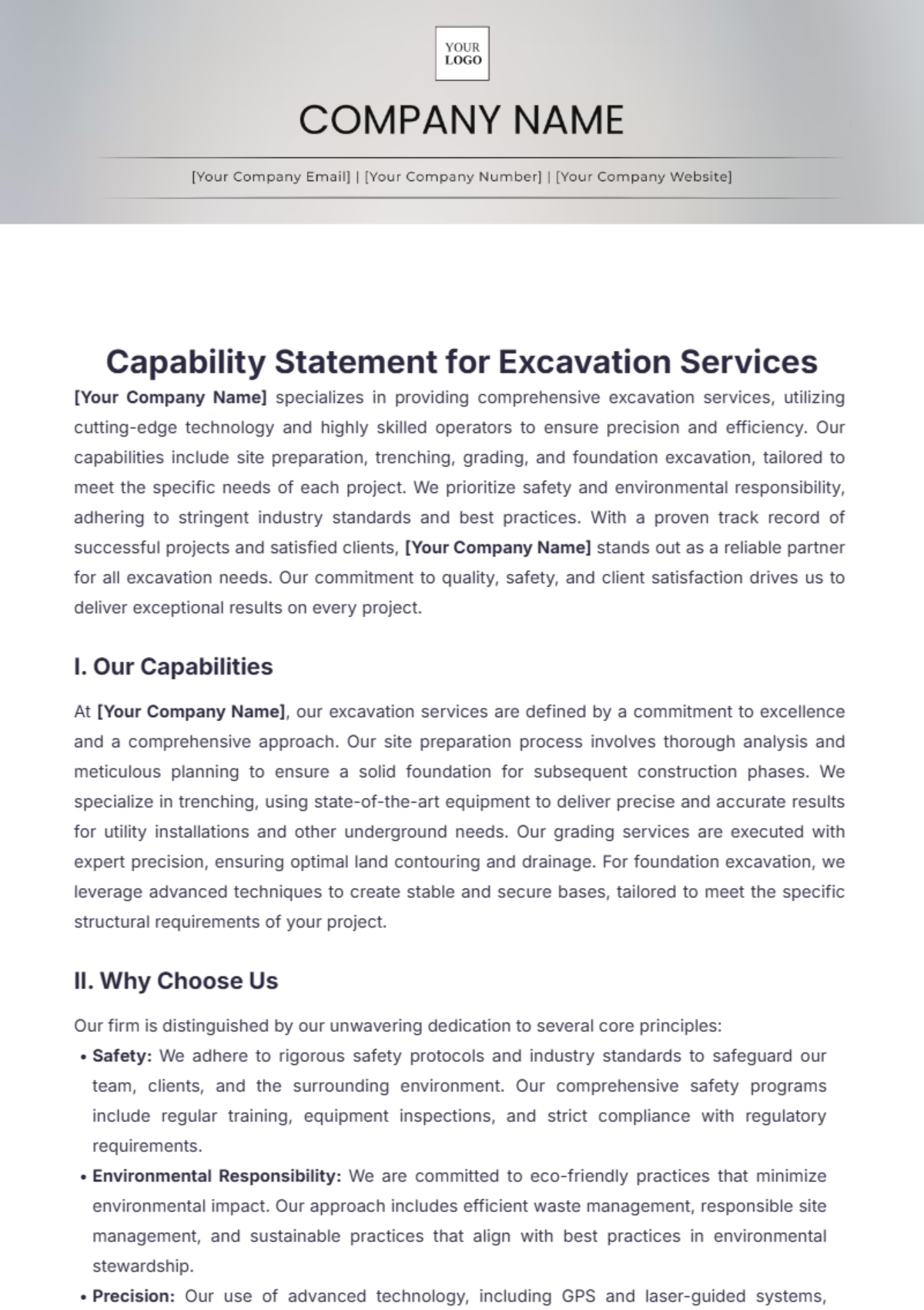 Capability Statement for Excavation Services Template - Edit Online & Download