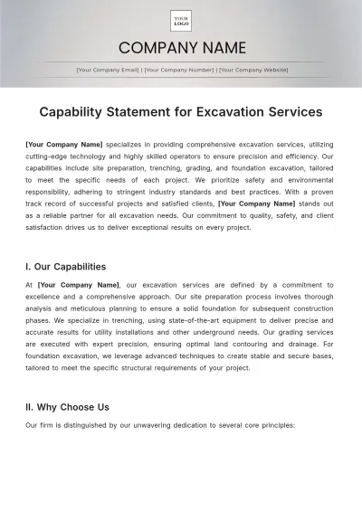 Free Capability Statement for Excavation Services Template to Edit Online