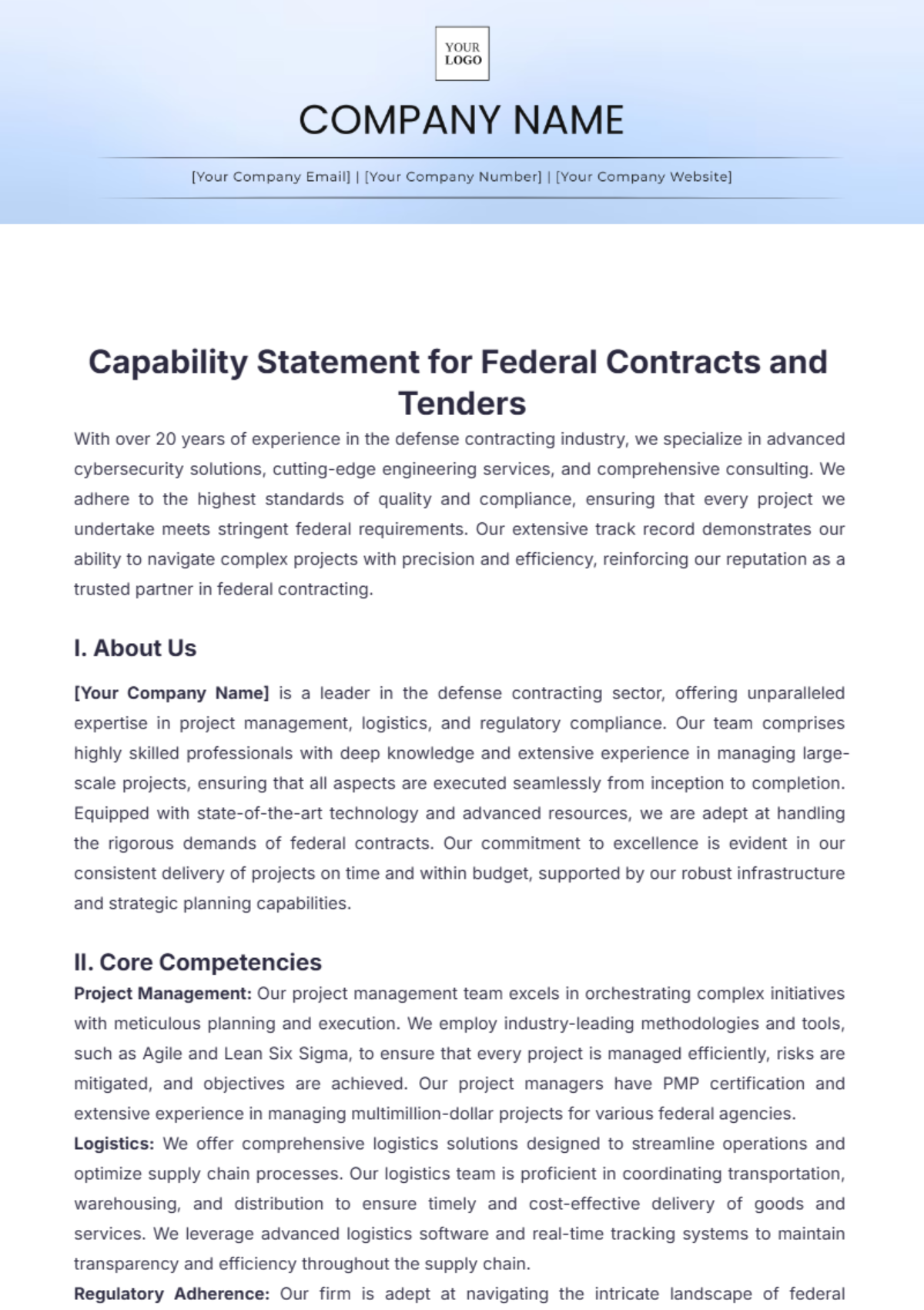 Capability Statement for Federal Contracts and Tenders Template - Edit Online & Download