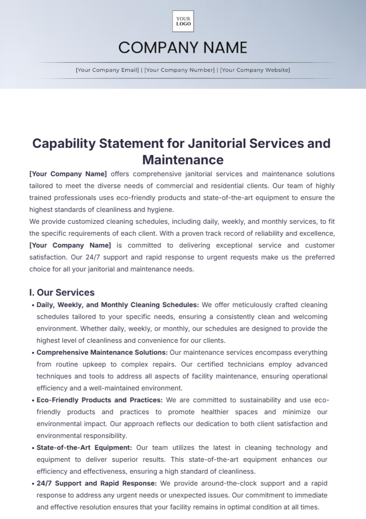 Capability Statement for Janitorial Services and Maintenance Template - Edit Online & Download