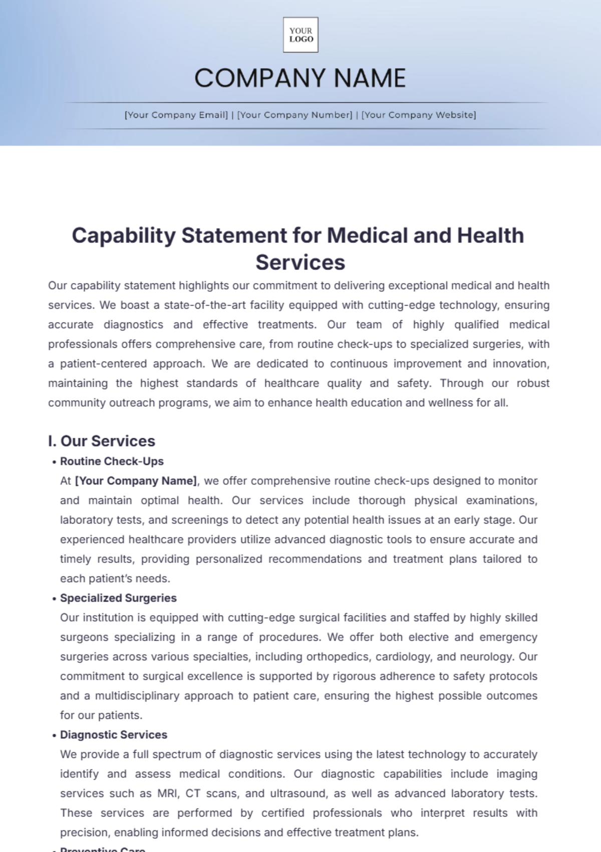 Capability Statement for Medical and Health Services Template - Edit Online & Download