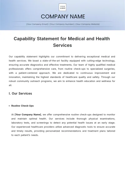 Free Capability Statement for Medical and Health Services Template to Edit Online