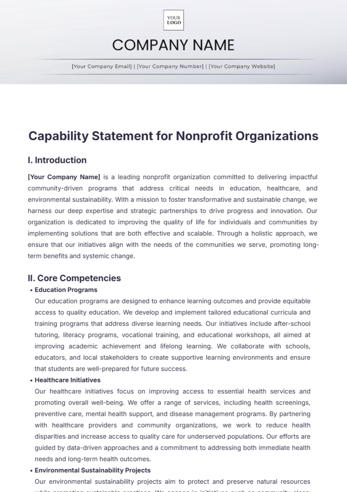 Capability Statement for Nonprofit Organizations Template - Edit Online & Download