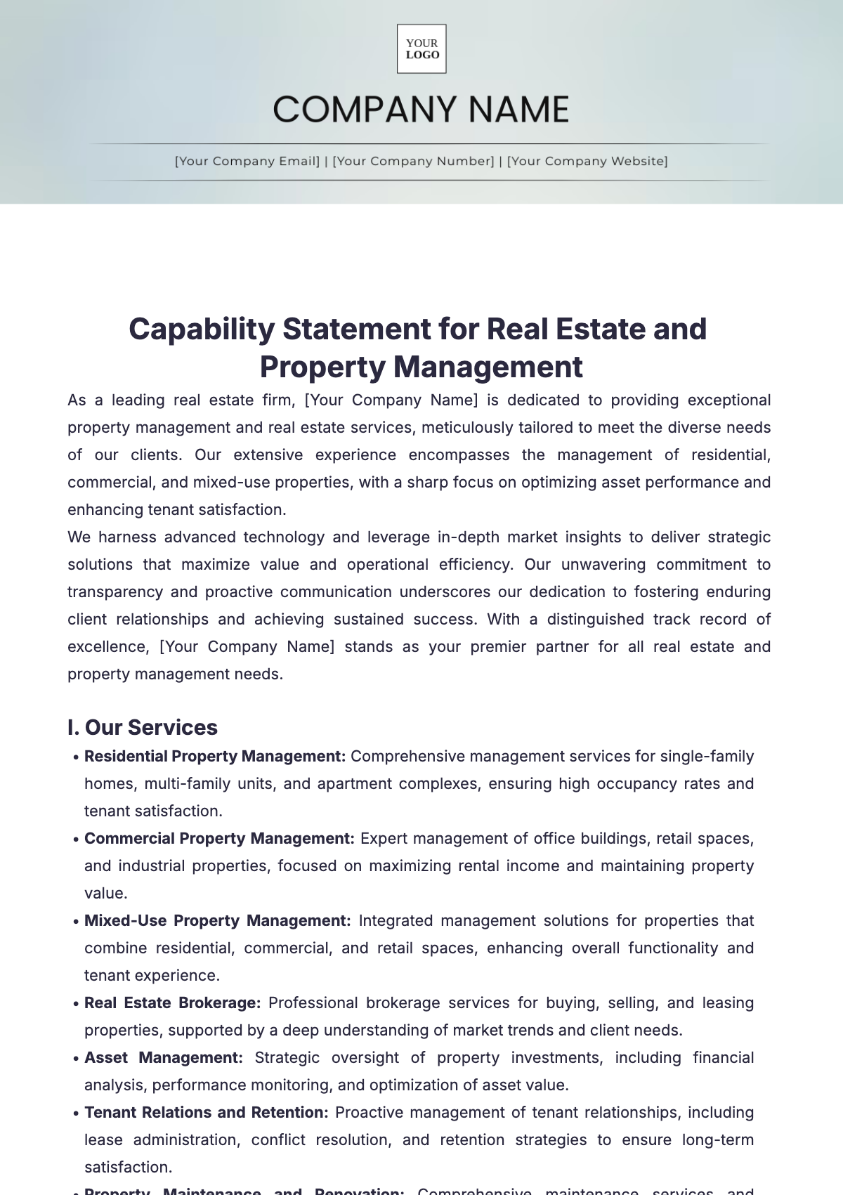 Capability Statement for Real Estate and Property Management Template - Edit Online & Download