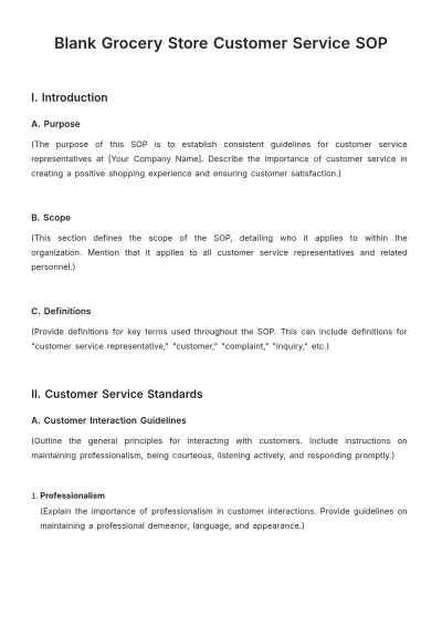 Free Blank Grocery Store Customer Service SOP Template to Edit Online