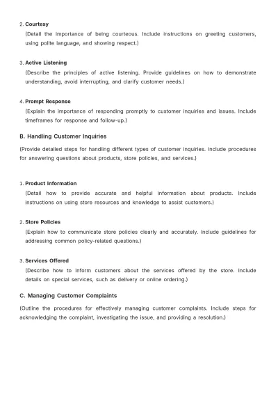 Free Blank Grocery Store Customer Service SOP Template to Edit Online