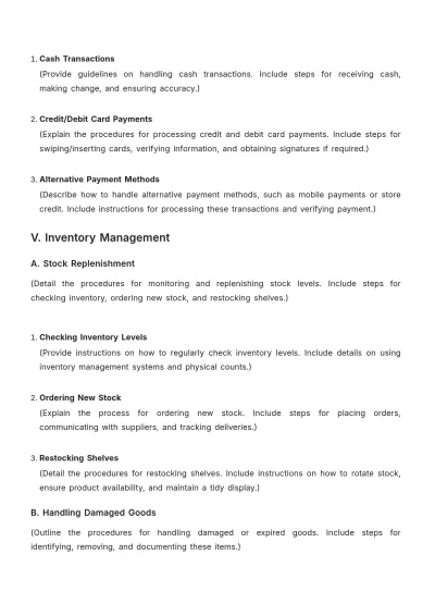 Free Blank Grocery Store Customer Service SOP Template to Edit Online