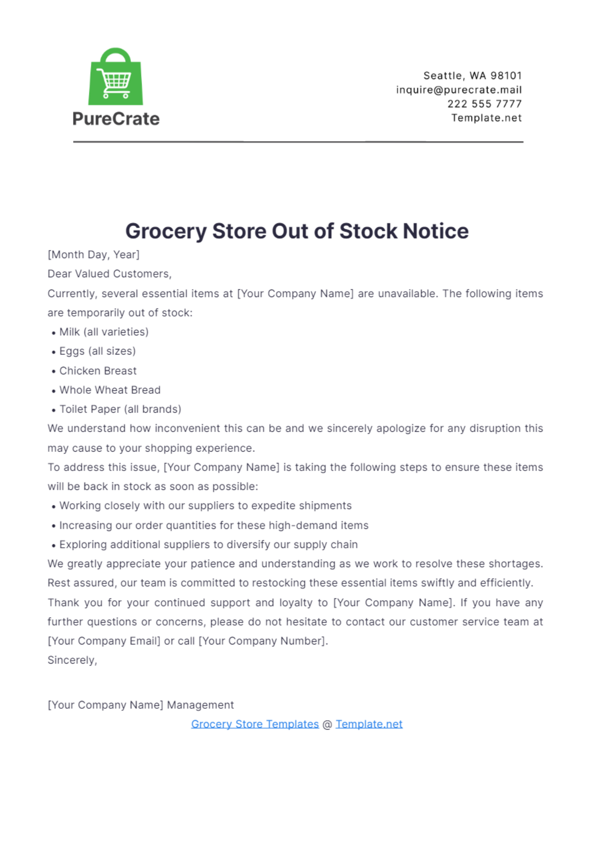 Grocery Store Out of Stock Notice Template - Edit Online & Download