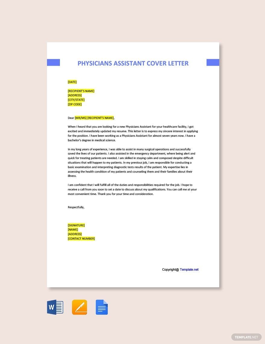 Physicians Assistant Cover Letter Template