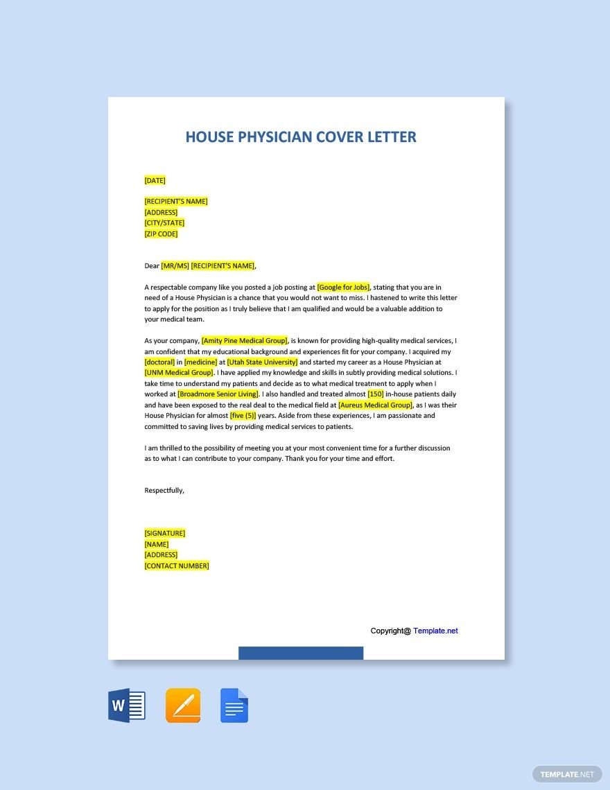 House Physician Cover Letter Template