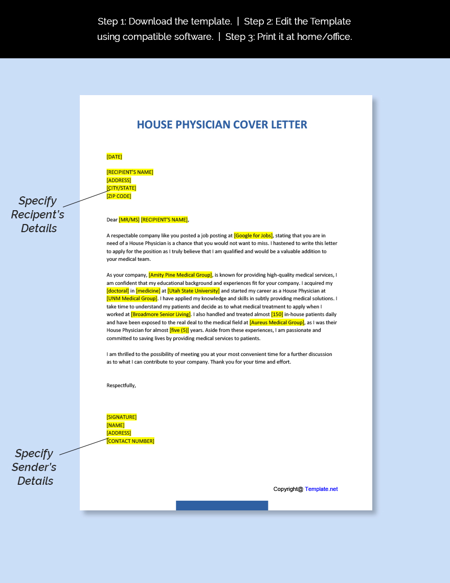 House Physician Cover Letter Template