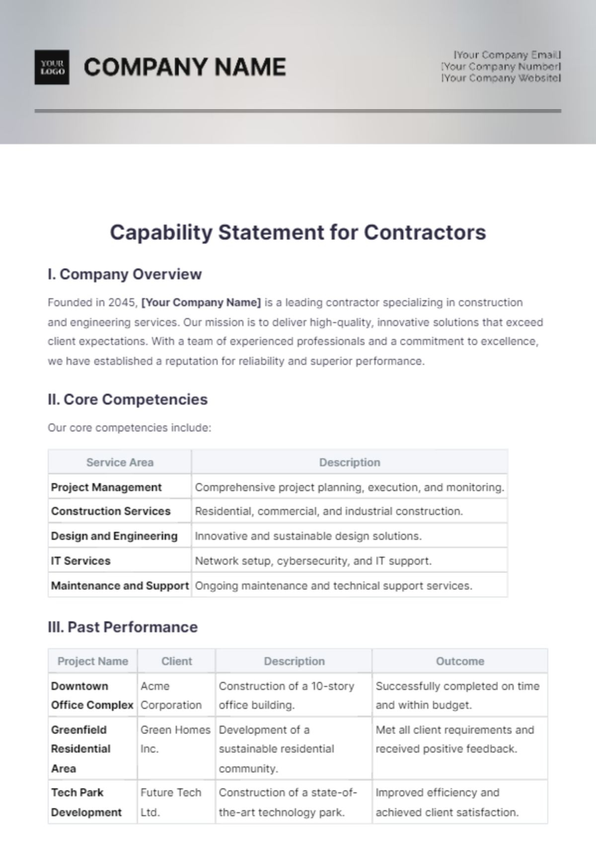 Capability Statement for Contractors Template