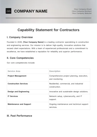 Free Capability Statement for Contractors Template to Edit Online