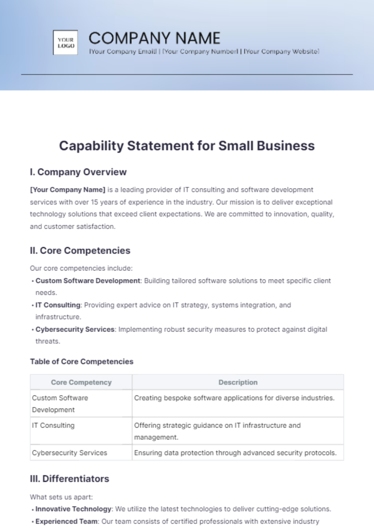 Capability Statement for Small Business Template