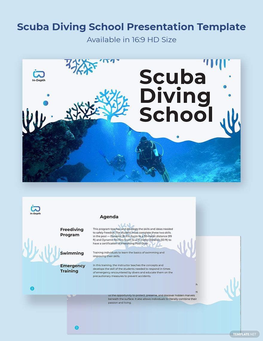Free Scuba Diving School Presentation Template in Illustrator, PowerPoint, Google Slides, Apple Keynote