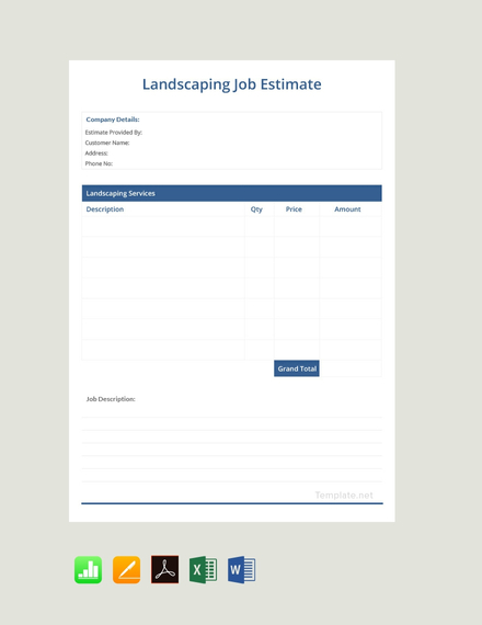 FREE Landscaping Estimate Template - PDF | Word (DOC) | Excel ...