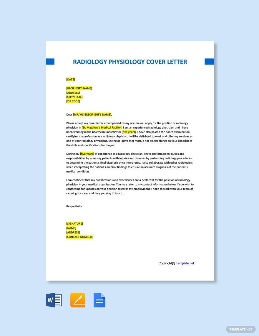 Free Radiology Physician Cover Letter Template