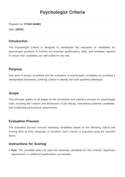 Free Psychologist Criteria Template to Edit Online