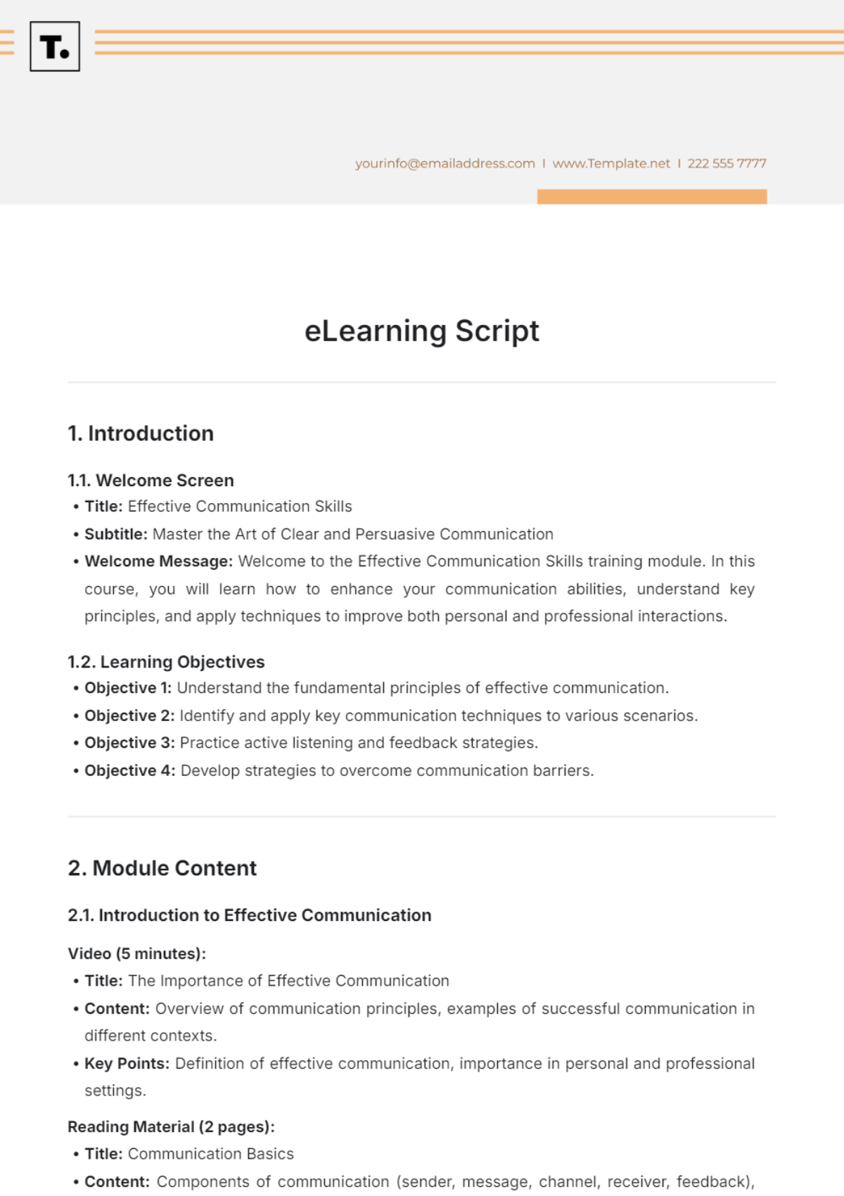 eLearning Script Template - Edit Online & Download