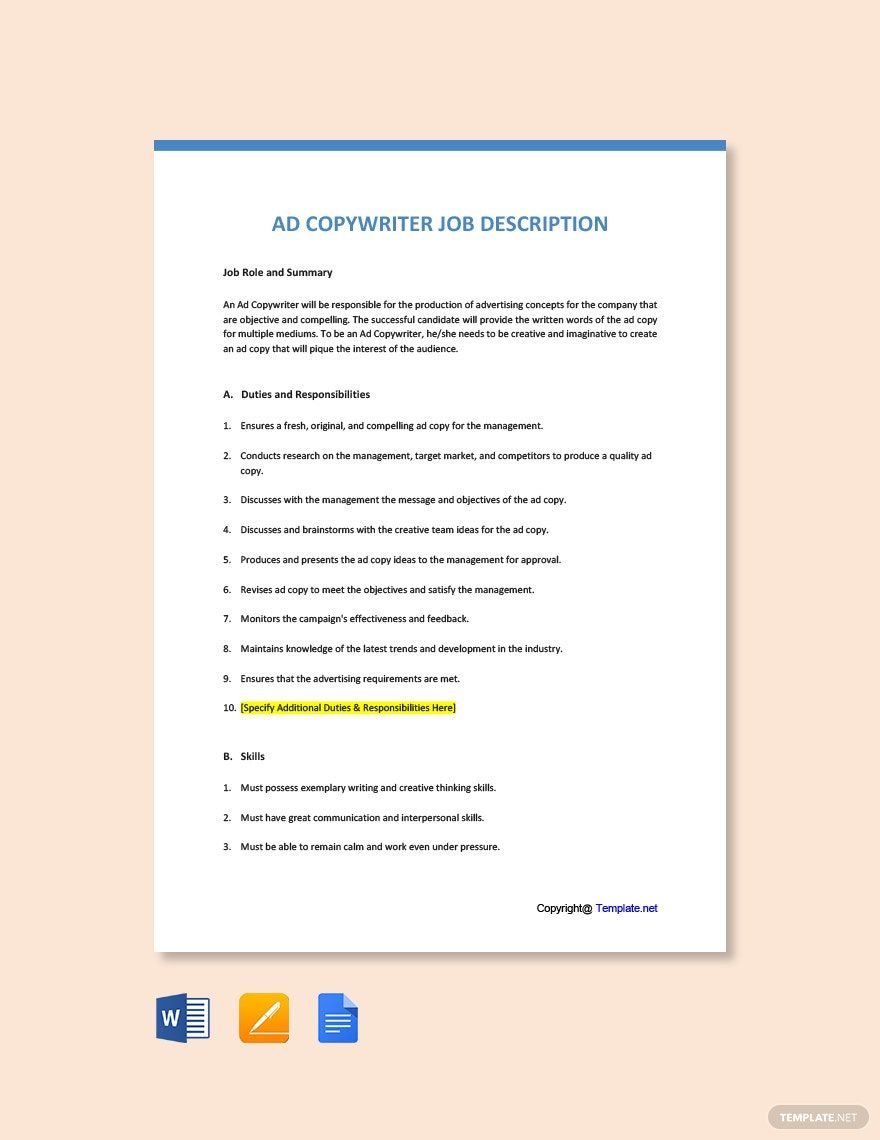 Free Ad Copywriter Job Ad/Description Template